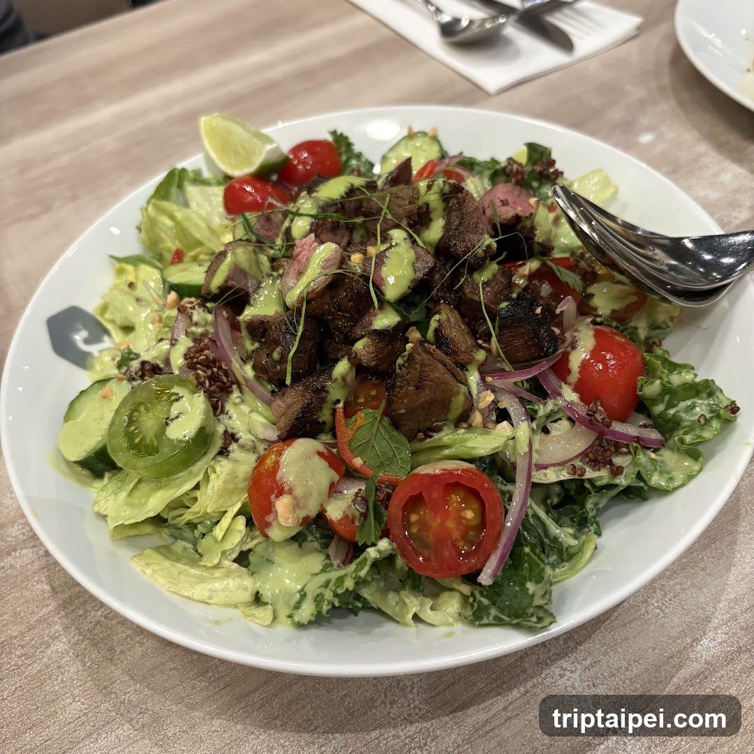 Grilled Meat Salad with Avocado Dressing