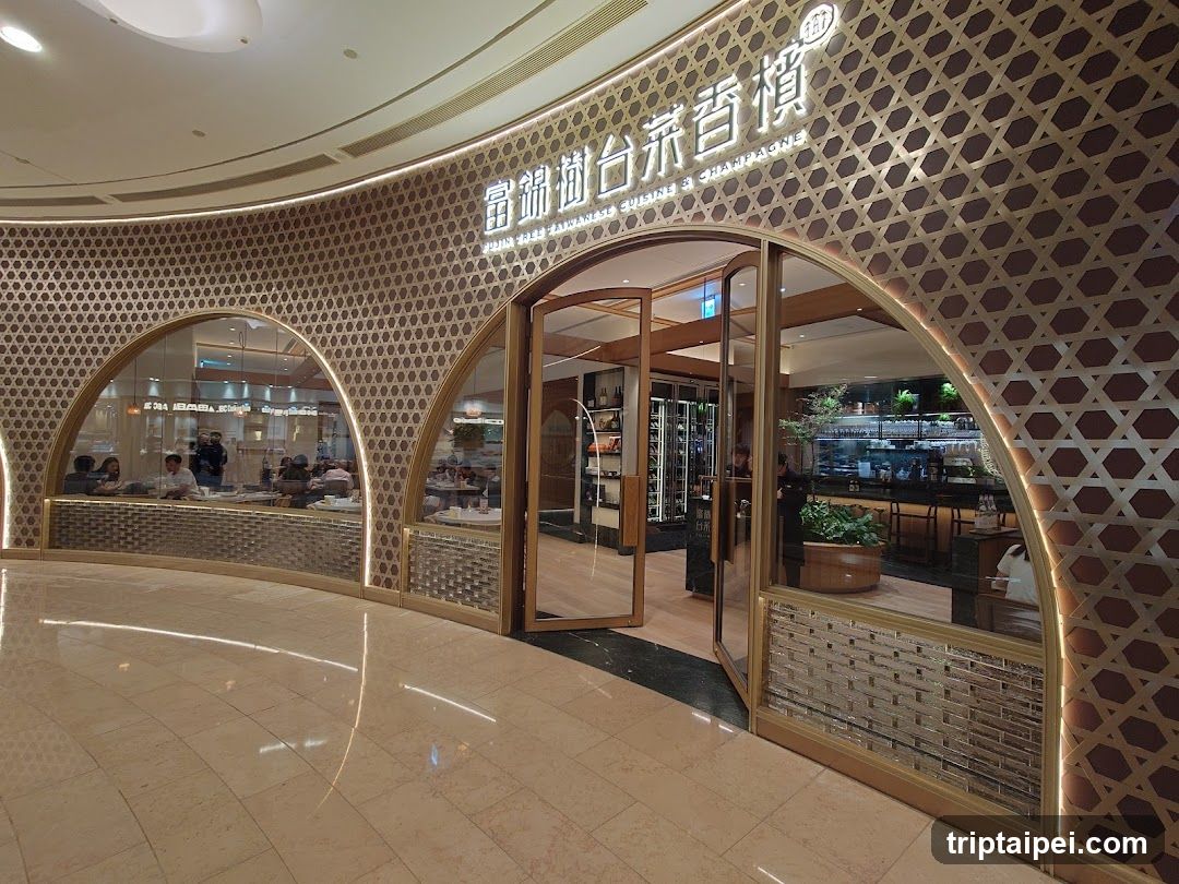 The image shows the storefront of a restaurant with an arched entrance and decorative lattice walls. The sign above reads 'Shanghai Shaoxing Cuisine & Champagne' in both Chinese characters and English. Inside, patrons are seated at tables, and there is visible kitchen equipment and bar area.