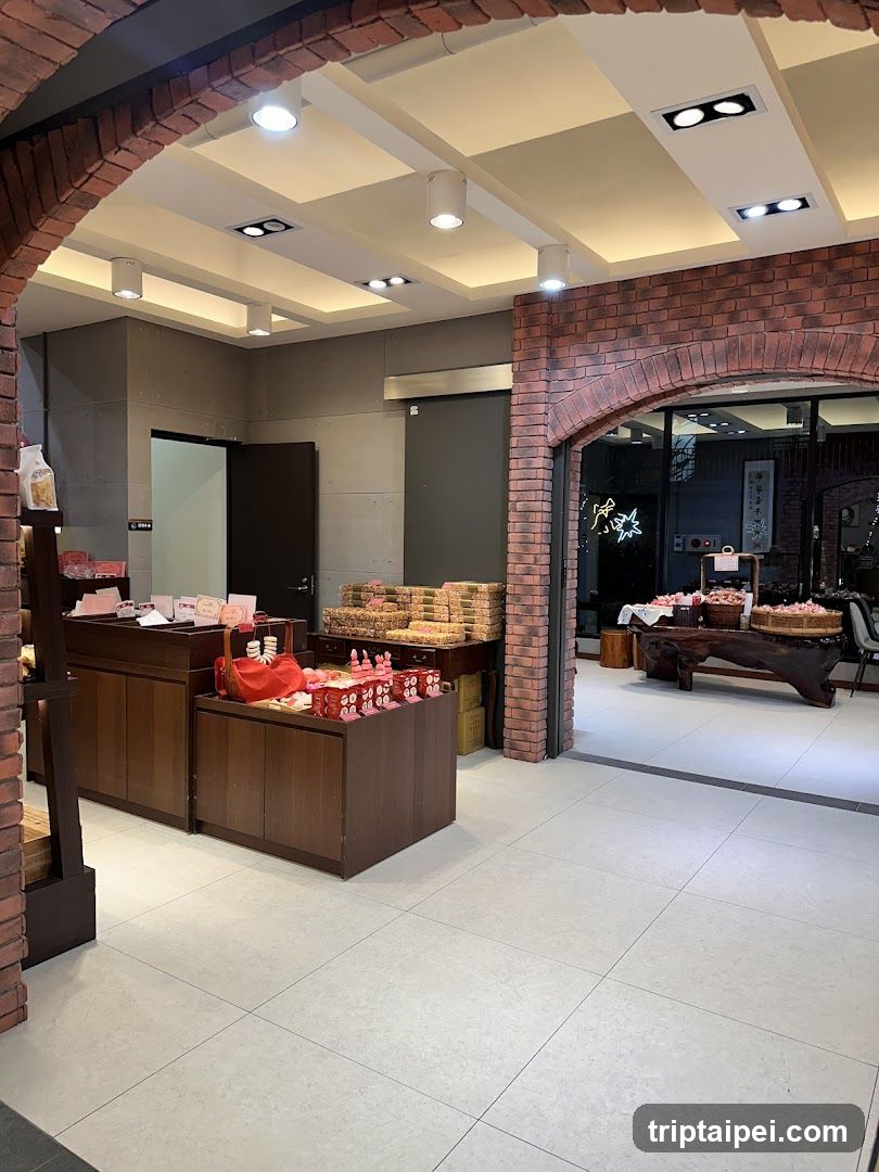 Interior of a shop with brick arches and product displays
