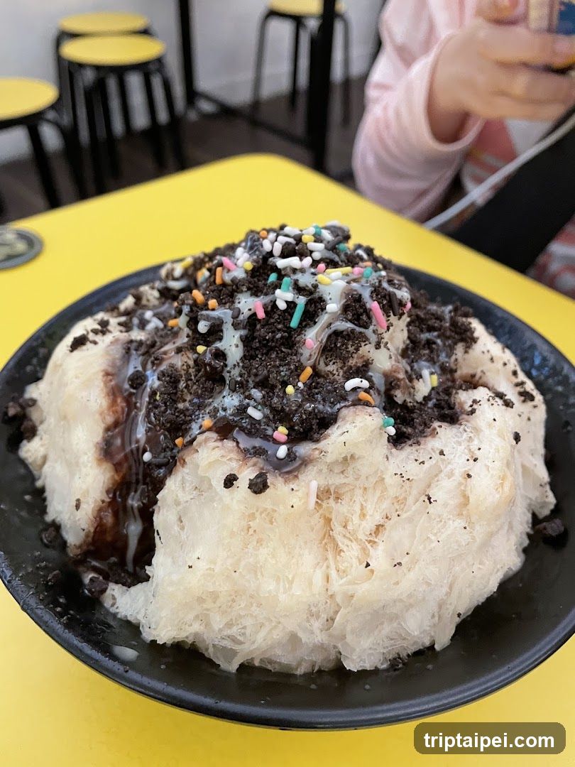 Shaved Ice Dessert with Oreo Crumbs and Sprinkles
