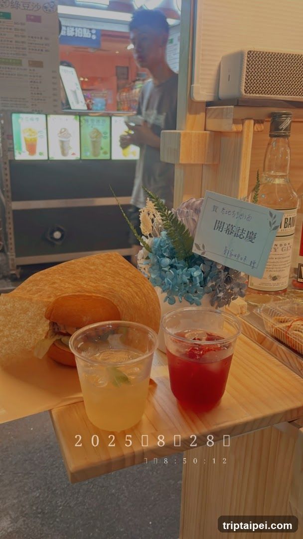 Food and Drink Display with Menu Board in Background