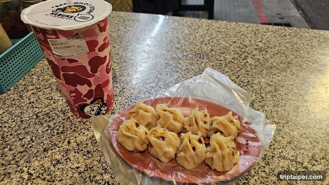 Dumplings and Drink on Counter