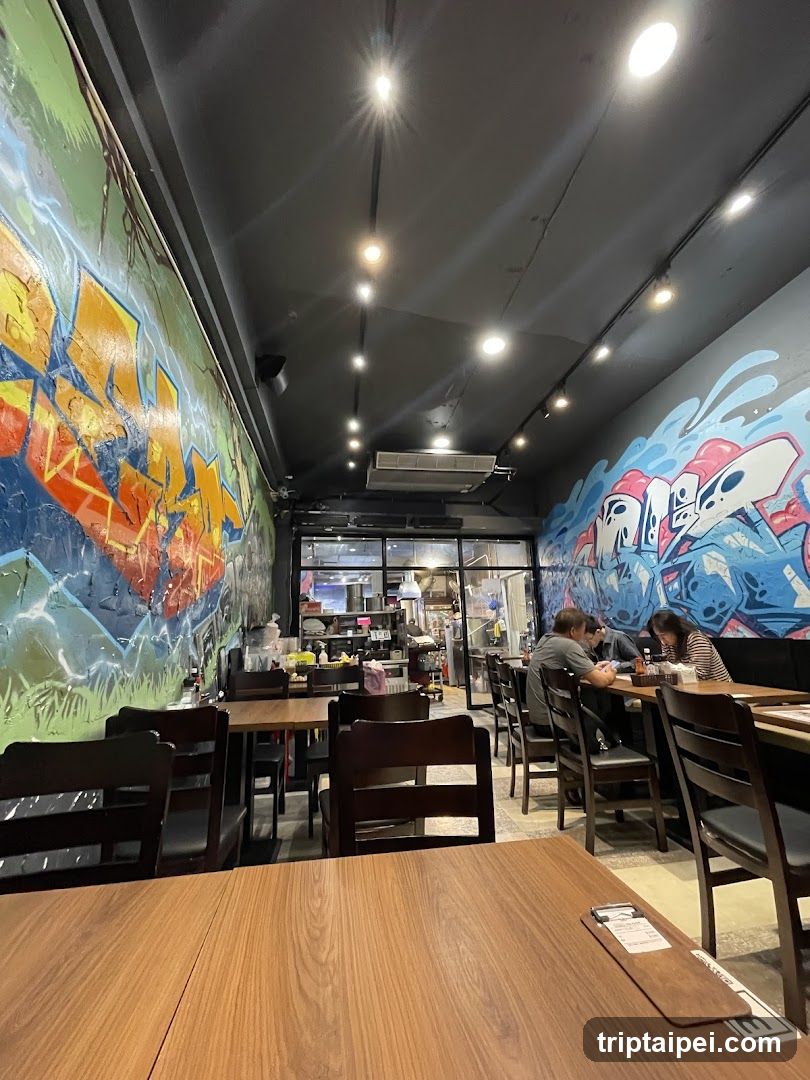 Graffiti-themed restaurant interior
