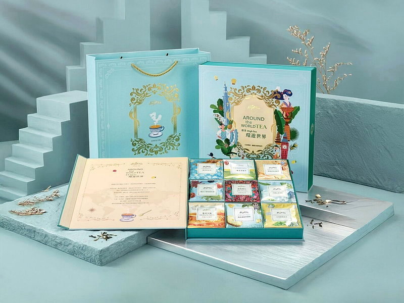 Around the World Tea Gift Box, list NT$1,200 and opening price NT$972 at Shin Kong Mitsukoshi Taipei Station, with nine teas from eight countries. Photo: High Tea