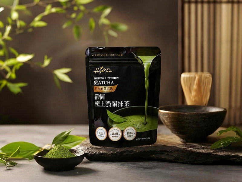 High Tea Shizuoka Premium Dense-Flavor Matcha, 100g for NT$750, made from Japanese Shizuoka first-grade leaves with a fine, mist-like powder. Photo: High Tea