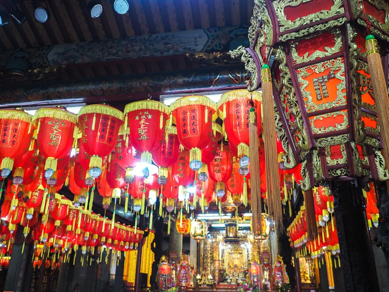 Red lanterns hanging in the courtyard of Shilin Cixian Temple