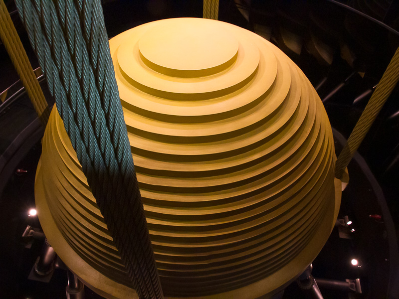 The 660-ton tuned mass damper sphere suspended inside Taipei 101
